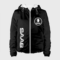 Куртка с капюшоном женская SAAB logo white, цвет: 3D-белый