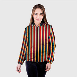 Куртка с капюшоном женская Жёлтый красный и бирюзовый в сочетании полосы, цвет: 3D-черный — фото 2