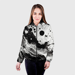 Куртка с капюшоном женская Чёрно-белая абстракция - кляксы, цвет: 3D-черный — фото 2