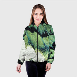 Куртка с капюшоном женская Зелено-черные пятна на светлом, цвет: 3D-черный — фото 2