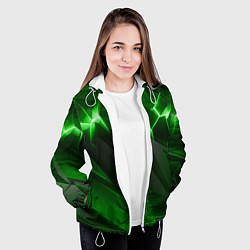 Куртка с капюшоном женская Яркая зеленая объемная абстракция, цвет: 3D-белый — фото 2
