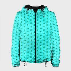 Куртка с капюшоном женская Паттерн неоновый циан со звездами, цвет: 3D-черный