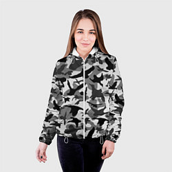 Куртка с капюшоном женская Камуфляж птицы чёрный, цвет: 3D-белый — фото 2