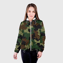 Куртка с капюшоном женская Камуфляж хаки текстура, цвет: 3D-белый — фото 2