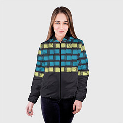 Куртка с капюшоном женская Голубые и мятные квадраты на темном, цвет: 3D-черный — фото 2
