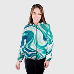 Куртка с капюшоном женская Кислотно синий белый мраморный фон, цвет: 3D-черный — фото 2