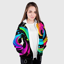 Куртка с капюшоном женская Яркая неоновая абстракция - нейросеть, цвет: 3D-белый — фото 2