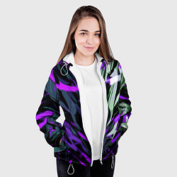 Куртка с капюшоном женская Хаотичная чёрно-фиолетово абстракция, цвет: 3D-белый — фото 2