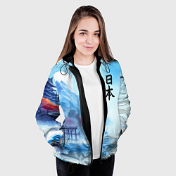 Куртка с капюшоном женская Японский морской пейзаж - нейроарт, цвет: 3D-черный — фото 2