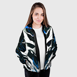 Куртка с капюшоном женская Абстрактный белый череп и синие полосы, цвет: 3D-черный — фото 2