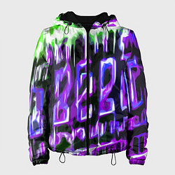Куртка с капюшоном женская Фиолетово-зелёная абстракция на чёрном фоне, цвет: 3D-черный
