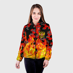 Куртка с капюшоном женская Герб РФ броня в огне, цвет: 3D-черный — фото 2