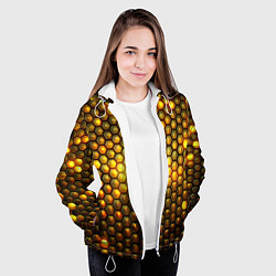 Куртка с капюшоном женская Металлические соты - роскошный блеск золота, цвет: 3D-белый — фото 2