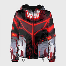 Куртка с капюшоном женская Red stripes on a black and white background, цвет: 3D-черный