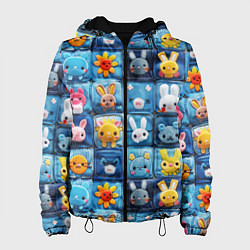 Куртка с капюшоном женская Пэчворк с кроликами, цвет: 3D-черный