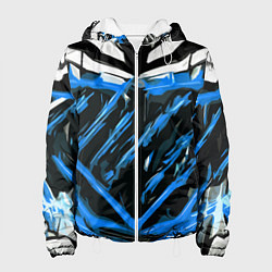 Куртка с капюшоном женская Blue and white abstraction on a black background, цвет: 3D-белый