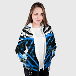 Куртка с капюшоном женская Blue and white abstraction on a black background, цвет: 3D-белый — фото 2