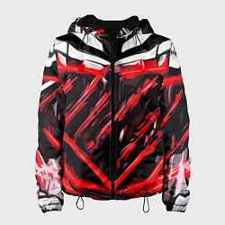 Куртка с капюшоном женская Red and white abstraction on a black background, цвет: 3D-черный