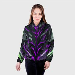 Куртка с капюшоном женская Фиолетовые адские полосы на чёрном фоне, цвет: 3D-черный — фото 2