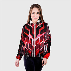Куртка с капюшоном женская Абстрактные красные линии на чёрном фоне, цвет: 3D-белый — фото 2