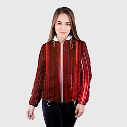 Куртка с капюшоном женская Вертикальные красные линии на чёрном фоне, цвет: 3D-белый — фото 2