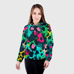 Куртка с капюшоном женская Кислотный зеленый леопардовый камуфляж, цвет: 3D-черный — фото 2