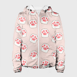 Куртка с капюшоном женская Милые отпечатки пушистых лапок, цвет: 3D-белый