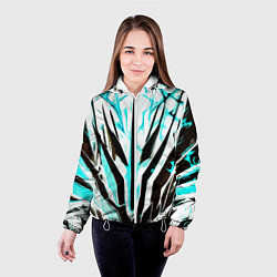 Куртка с капюшоном женская Чёрно-голубая абстракция на белом фоне, цвет: 3D-белый — фото 2