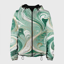 Куртка с капюшоном женская Светло-зеленый узор с завитками, цвет: 3D-черный