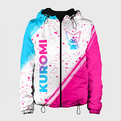 Куртка с капюшоном женская Kuromi neon gradient style вертикально, цвет: 3D-черный