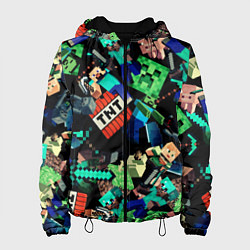 Куртка с капюшоном женская Главные герои из Майнкрафт, цвет: 3D-черный