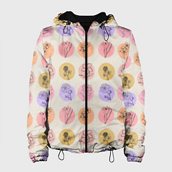 Куртка с капюшоном женская Паттерн с цветами на кругах, цвет: 3D-черный