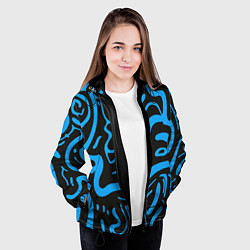 Куртка с капюшоном женская Хаотичные синие полосы, цвет: 3D-черный — фото 2
