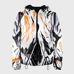 Куртка с капюшоном женская Чёрно-жёлтая абстракция на белом фоне, цвет: 3D-черный