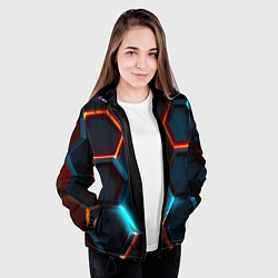Куртка с капюшоном женская Неоновые темно синие соты, цвет: 3D-черный — фото 2