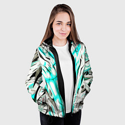 Куртка с капюшоном женская Чёрно-голубая агрессивная абстракция на белом фоне, цвет: 3D-черный — фото 2
