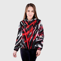 Куртка с капюшоном женская Красная энергетическая абстракция, цвет: 3D-черный — фото 2