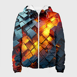 Куртка с капюшоном женская Трехмерные кубики с разрушением, цвет: 3D-белый