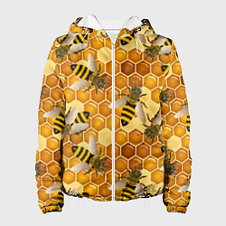 Куртка с капюшоном женская Пчелиный цветной паттерн, цвет: 3D-белый