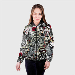 Куртка с капюшоном женская Японский самурай и драконы паттерн, цвет: 3D-черный — фото 2