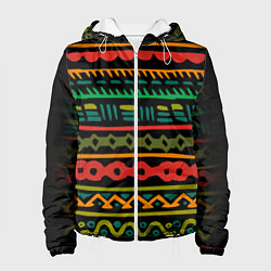 Куртка с капюшоном женская Ethnic ornament on black, цвет: 3D-белый