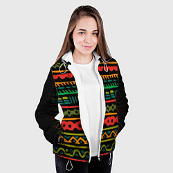 Куртка с капюшоном женская Ethnic ornament on black, цвет: 3D-белый — фото 2