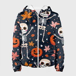 Куртка с капюшоном женская Скелеты с листьями, цвет: 3D-белый