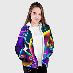 Куртка с капюшоном женская Неоновая геометрия текстура, цвет: 3D-белый — фото 2