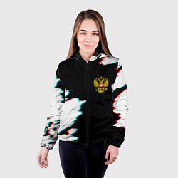 Куртка с капюшоном женская Герб глитч краски, цвет: 3D-черный — фото 2