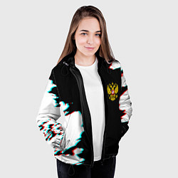 Куртка с капюшоном женская Герб глитч краски, цвет: 3D-черный — фото 2