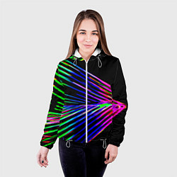 Куртка с капюшоном женская Неоновый лучи текстура, цвет: 3D-белый — фото 2