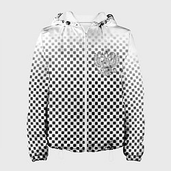 Куртка с капюшоном женская Герб РФ клетка паттерн, цвет: 3D-белый