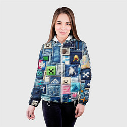 Куртка с капюшоном женская Minecraft на пэчворк джинсах, цвет: 3D-белый — фото 2
