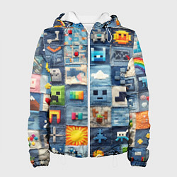 Куртка с капюшоном женская Minecraft фигуры на пэчворк, цвет: 3D-белый